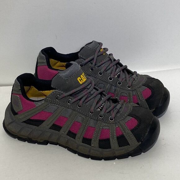 CAT Women's Gray Pink Steel Toe Caterpillar EH Switch Athletic Work Shoes Sz 6.5 - Picture 1 of 11